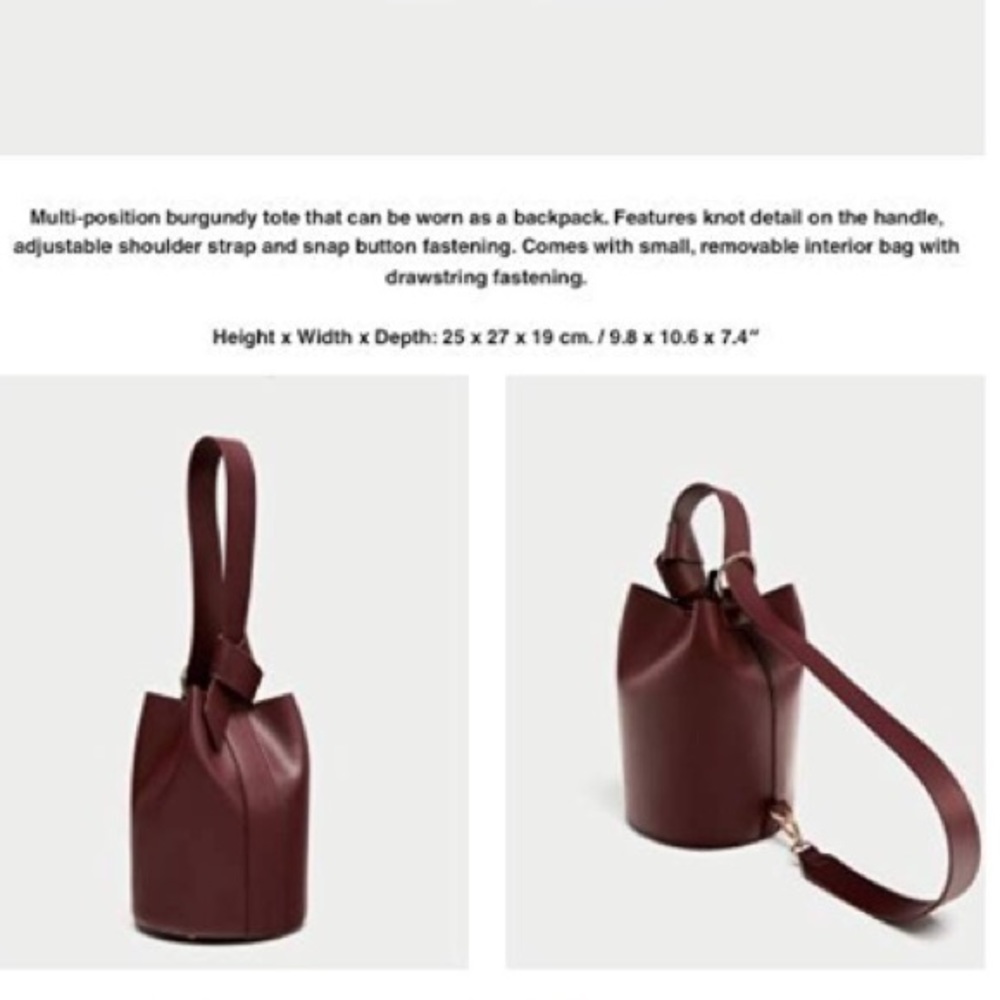 Zara burgundy maroon bucket bag